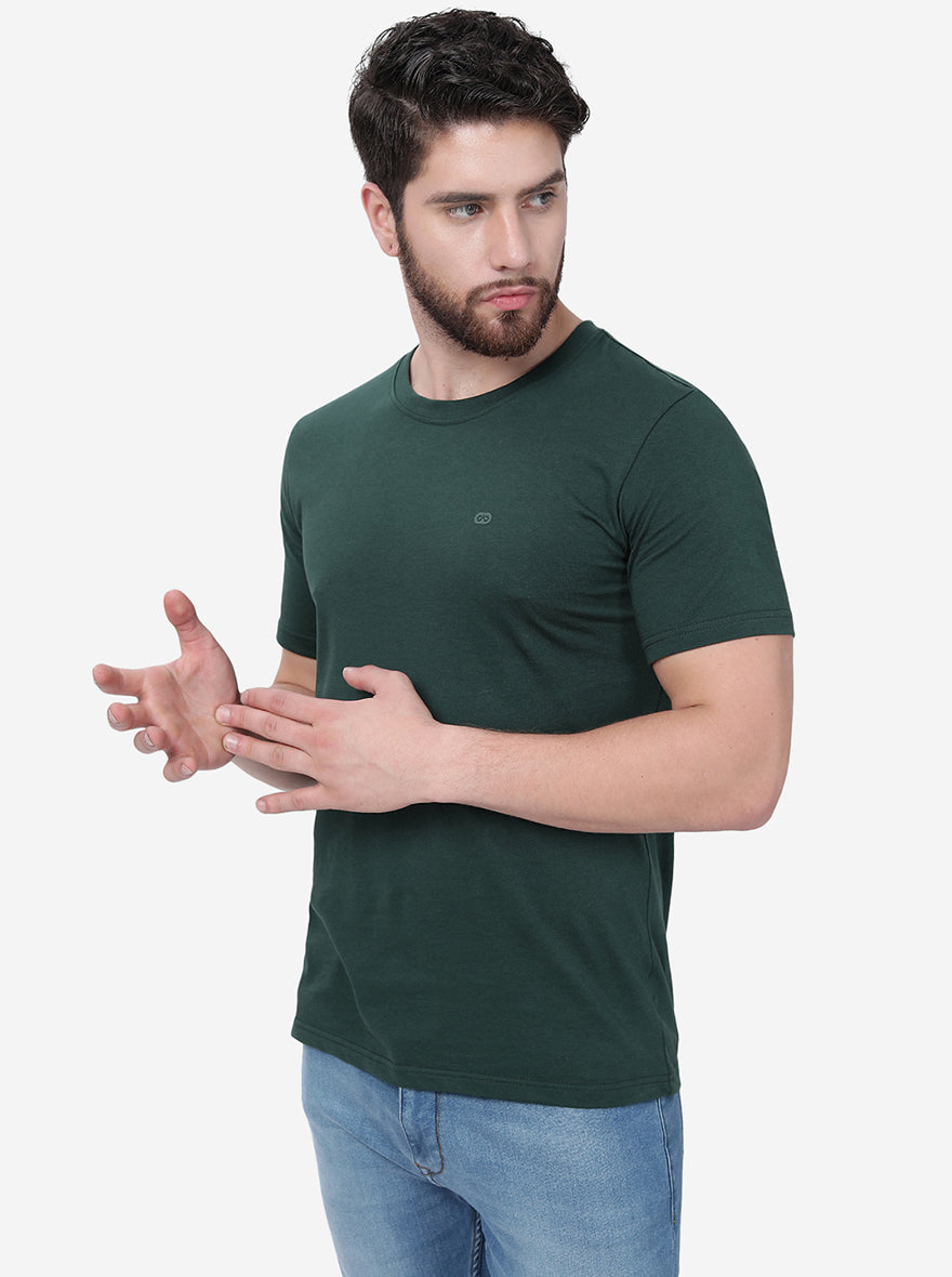 Dark Green Solid Slim Fit T-Shirt | pehervi