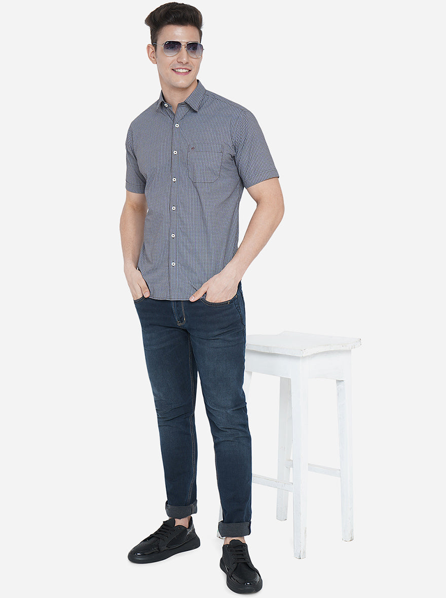 Brown Printed Classic Fit Semi Casual Shirt | Pehervi