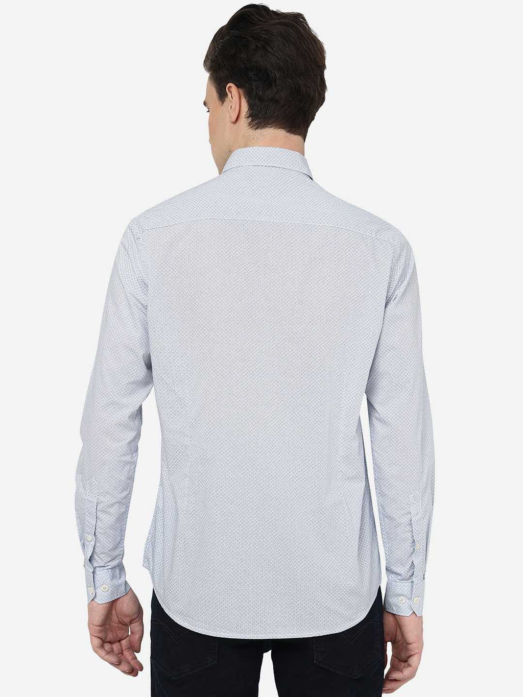 Light Blue Printed Smart Fit Semi Casual Shirt | Pehervi