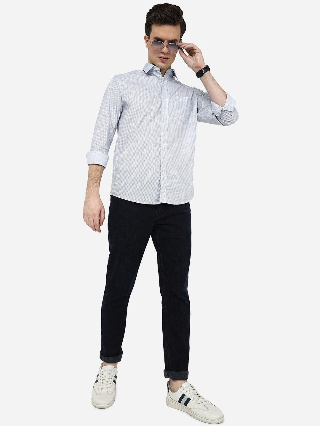 Light Blue Printed Smart Fit Semi Casual Shirt | Pehervi