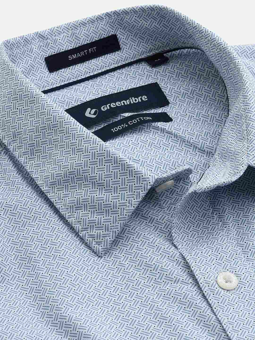 Light Blue Printed Smart Fit Semi Casual Shirt | Pehervi