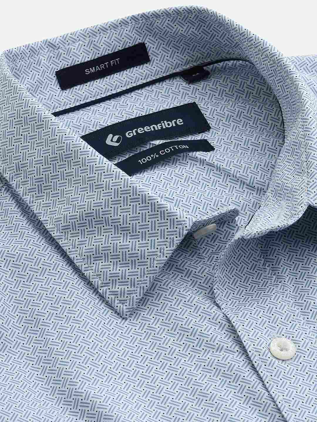 Light Blue Printed Smart Fit Semi Casual Shirt | Pehervi