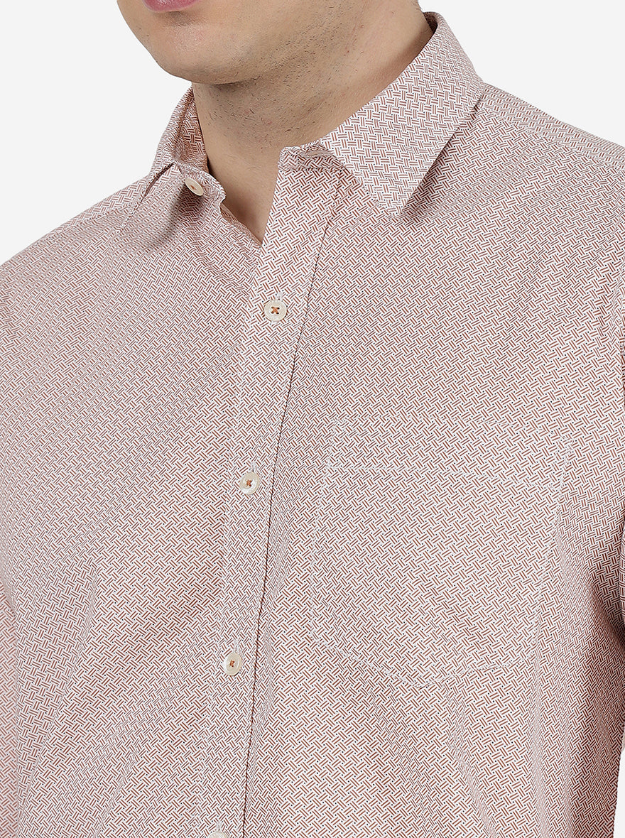 Light Brown Printed Slim Fit Semi Casual Shirt | Pehervi