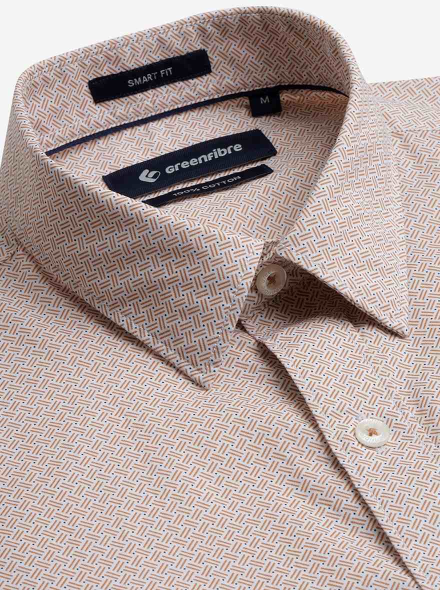 Light Brown Printed Slim Fit Semi Casual Shirt | Pehervi