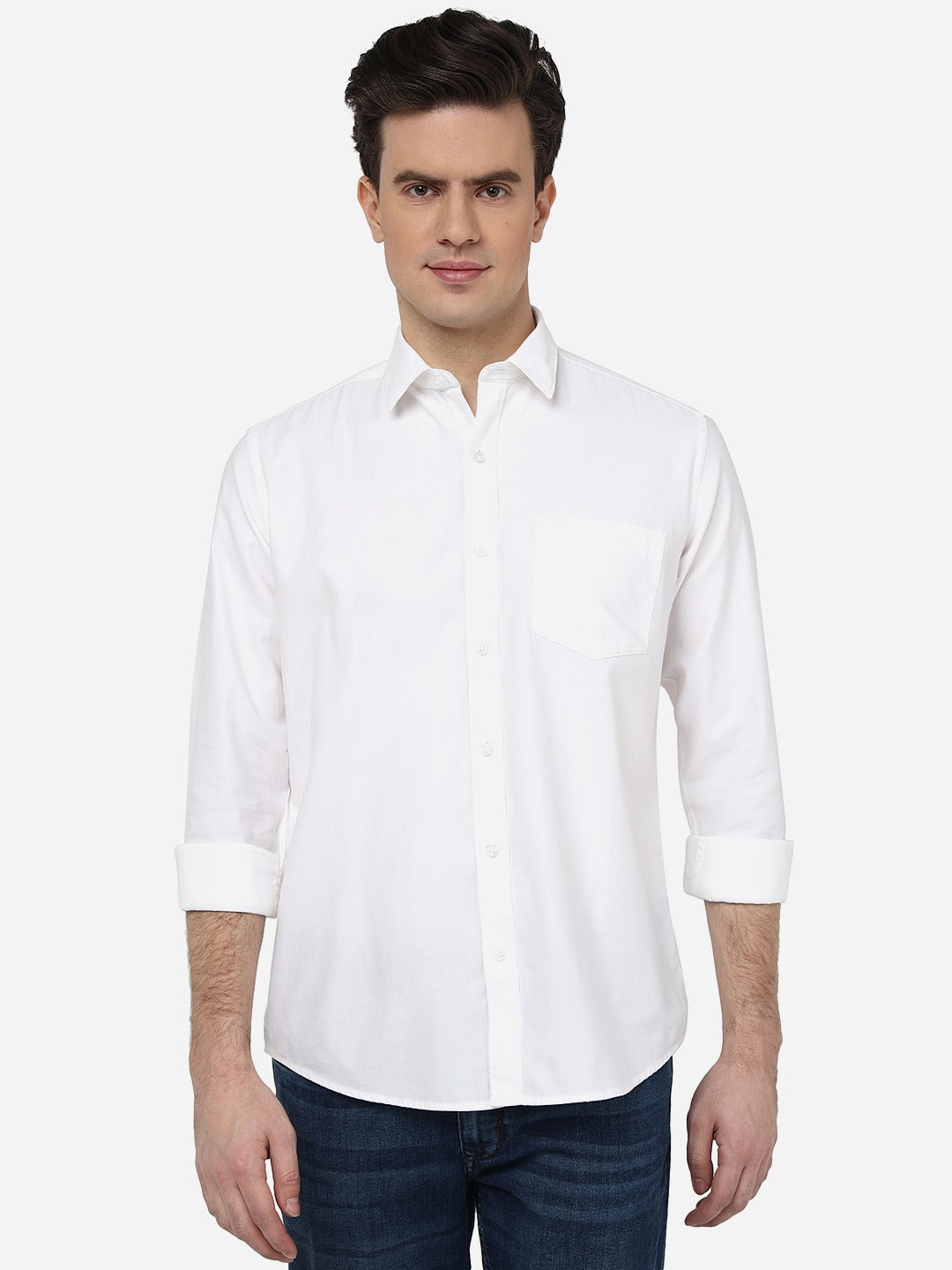 White Solid Smart Fit Semi Casual Shirt | Pehervi