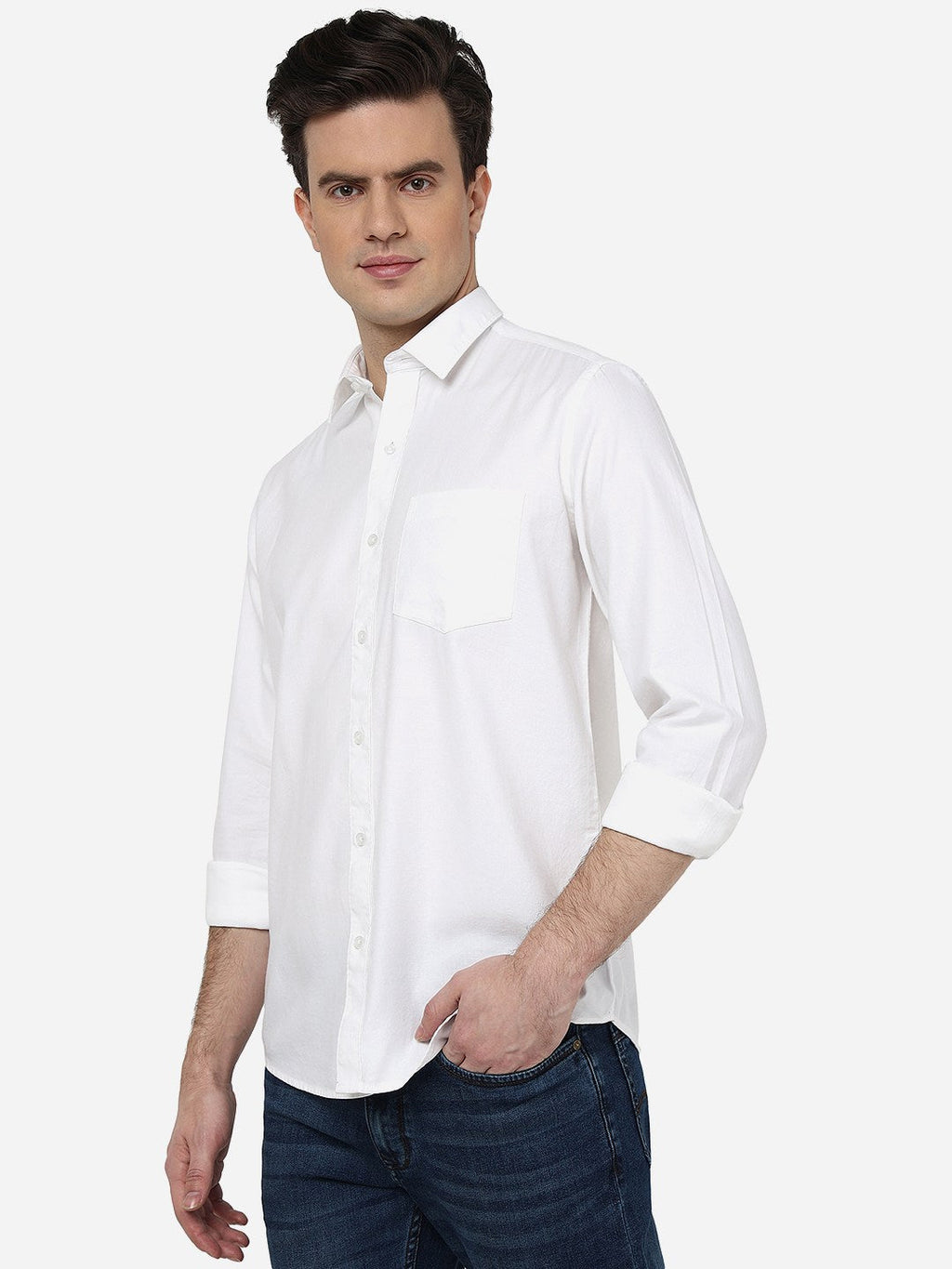 White Solid Smart Fit Semi Casual Shirt | Pehervi