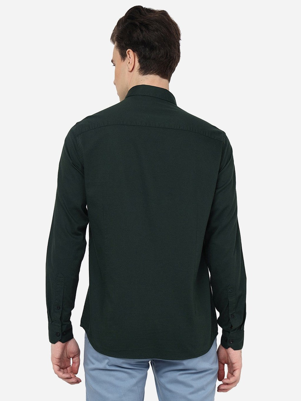 Bottle Green Solid Smart Fit Semi Casual Shirt | Pehervi