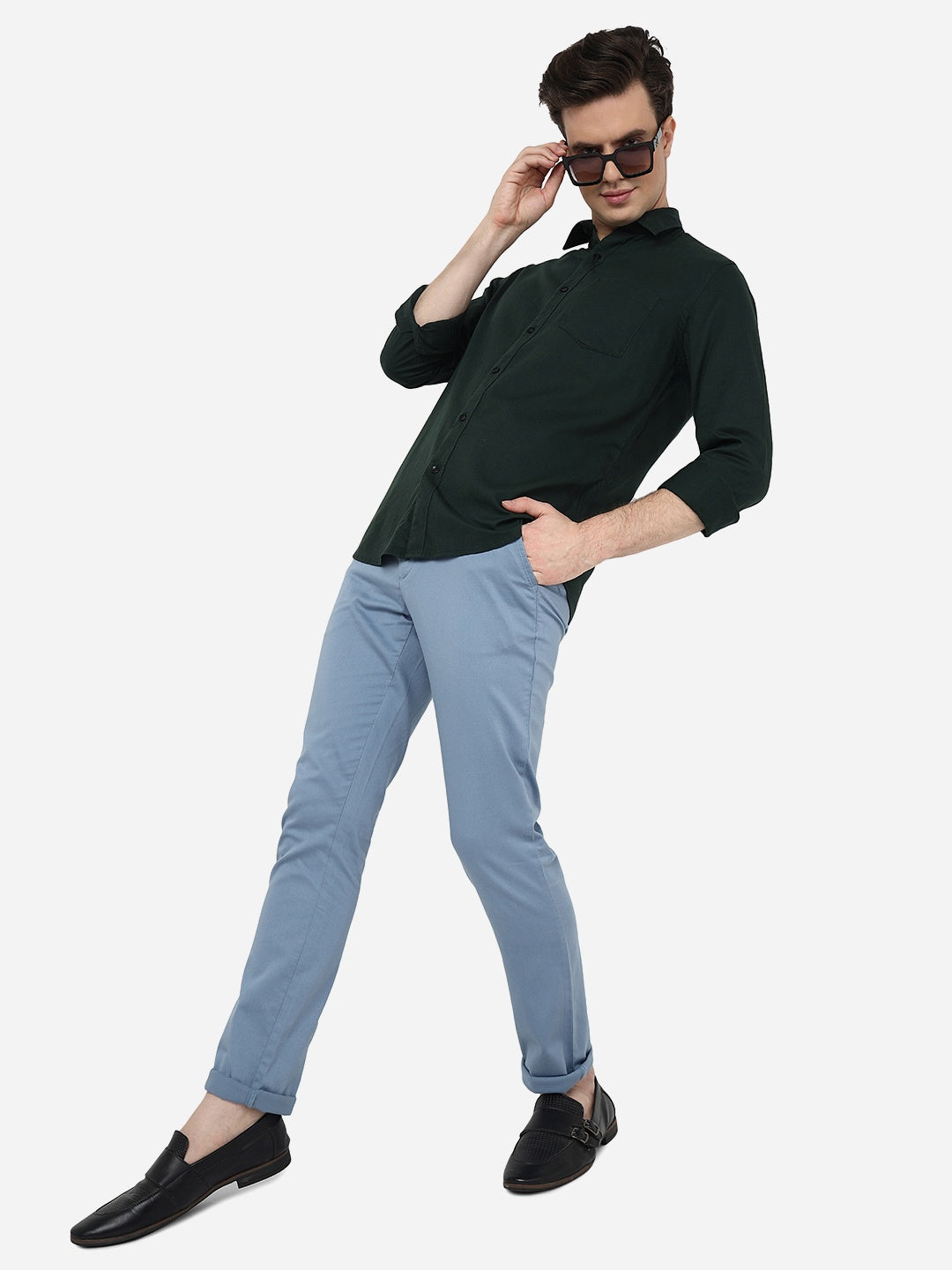 Bottle Green Solid Smart Fit Semi Casual Shirt | Pehervi