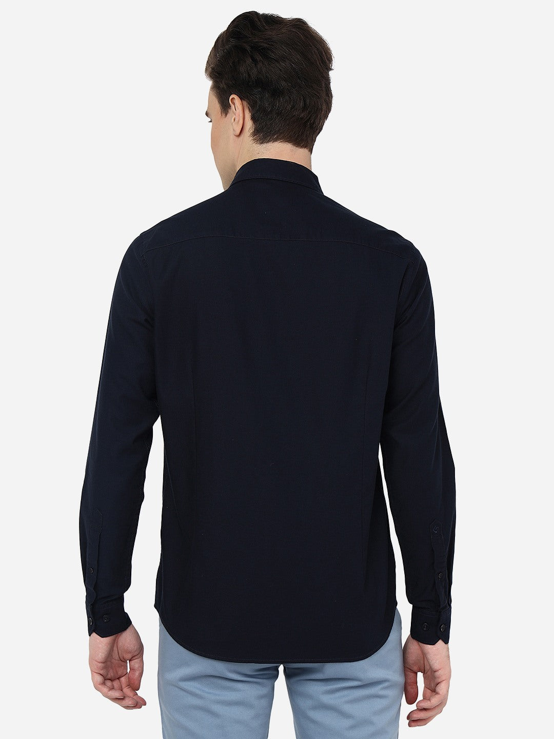 Navy Blue Solid Smart Fit Semi Casual Shirt | Pehervi