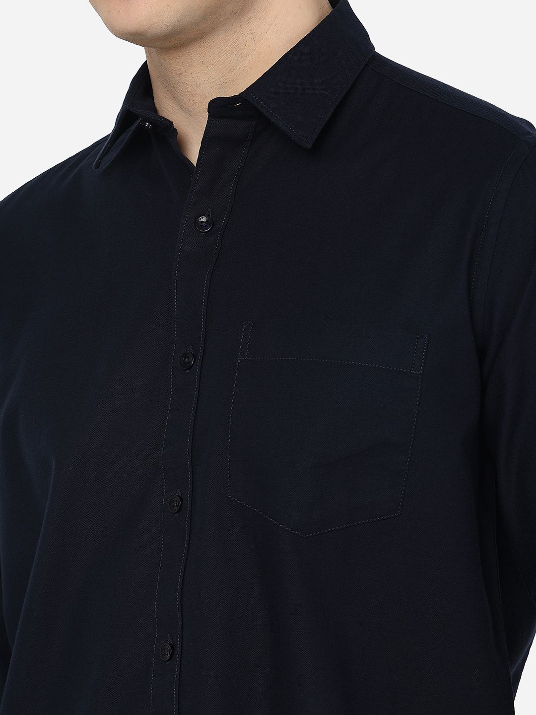 Navy Blue Solid Smart Fit Semi Casual Shirt | Pehervi