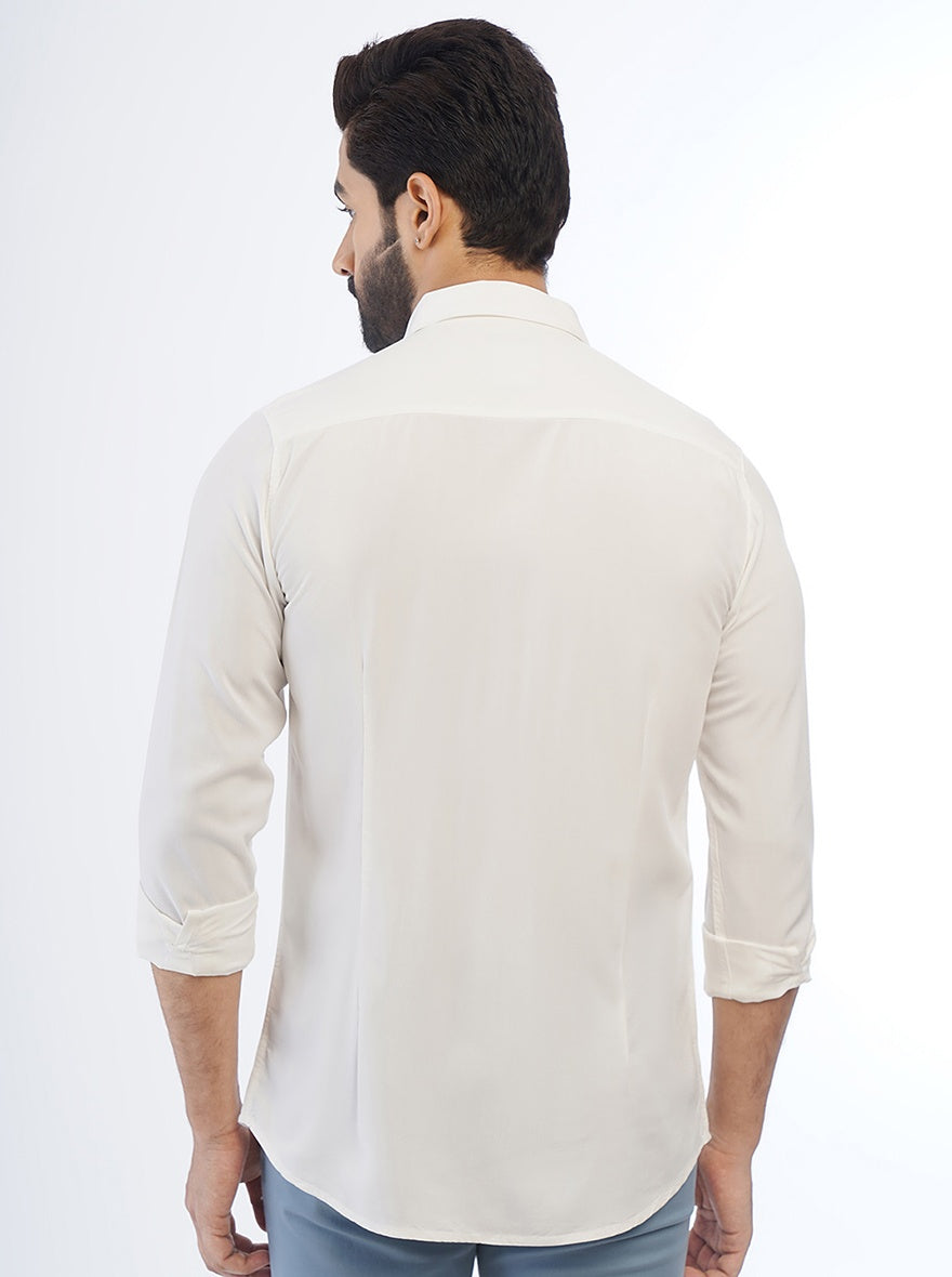 White Printed Slim Fit Casual Shirt | pehervi
