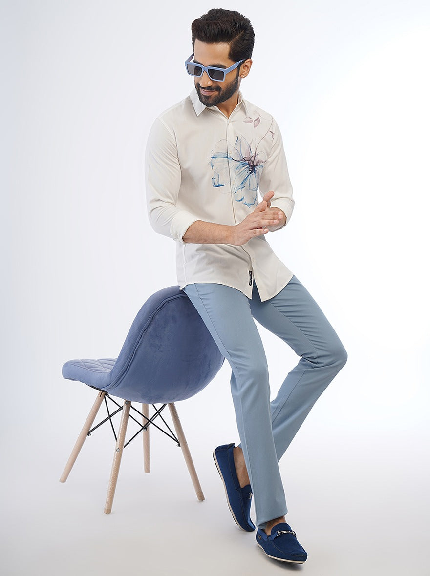 White Printed Slim Fit Casual Shirt | pehervi
