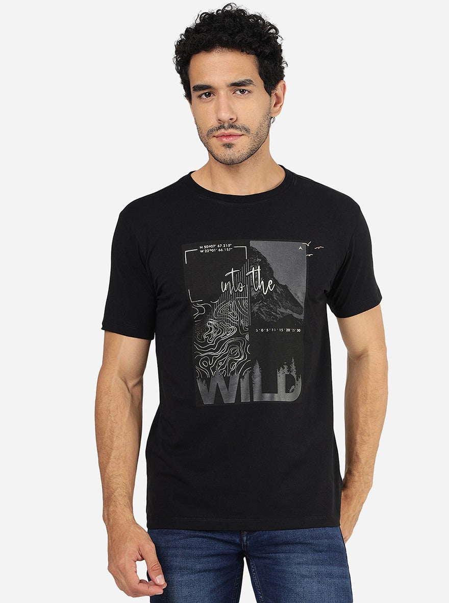 Black Printed Slim Fit T-Shirt | pehervi