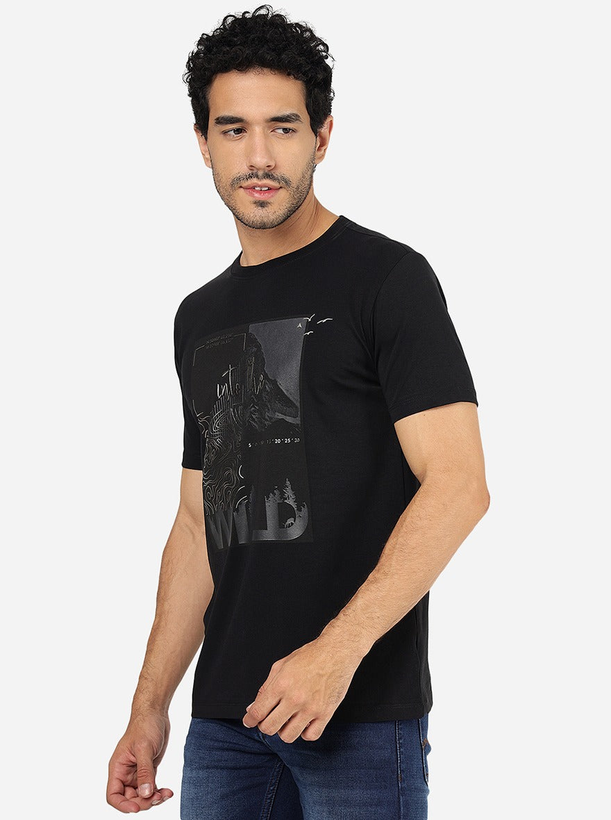 Black Printed Slim Fit T-Shirt | pehervi
