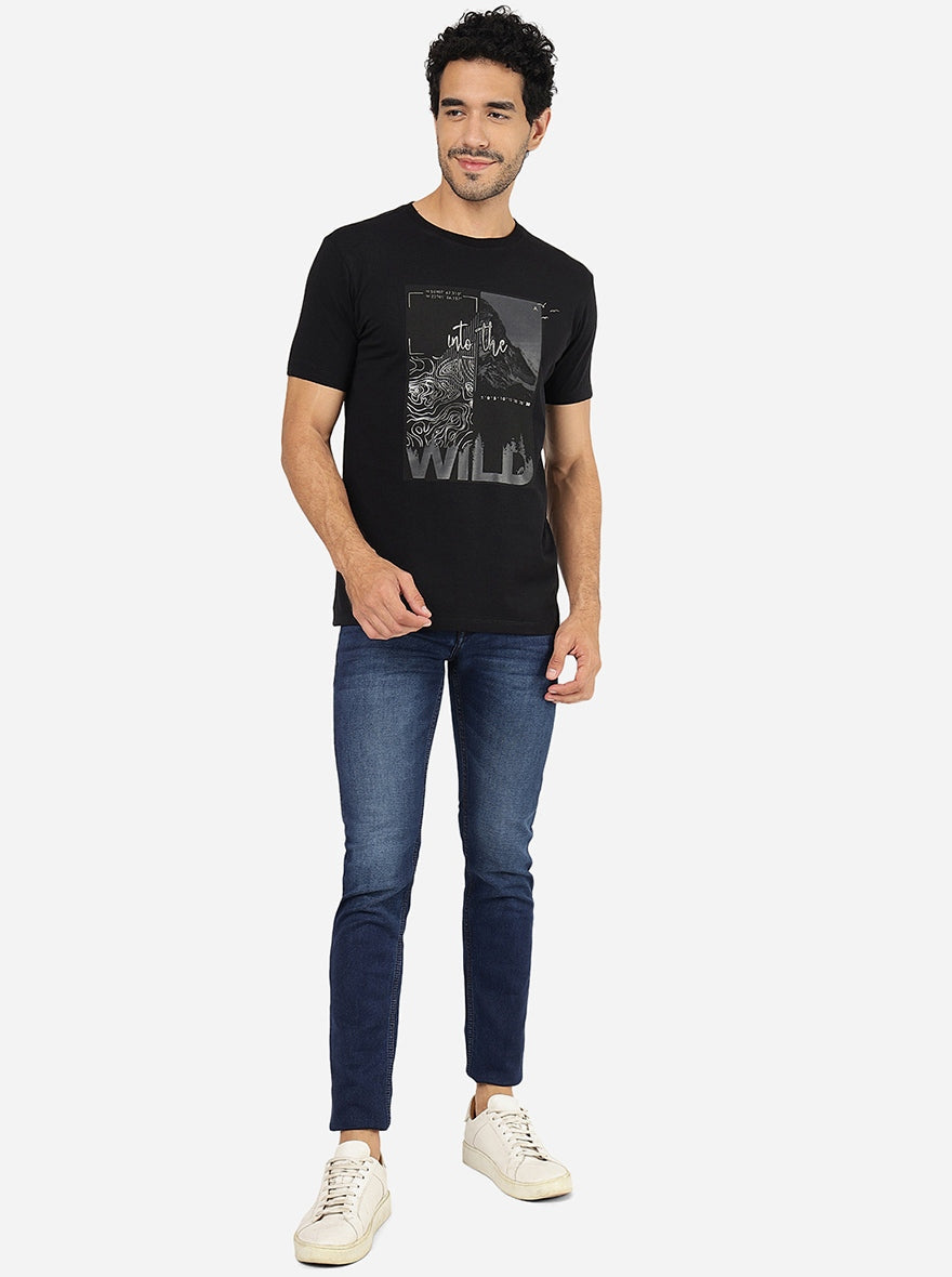 Black Printed Slim Fit T-Shirt | pehervi
