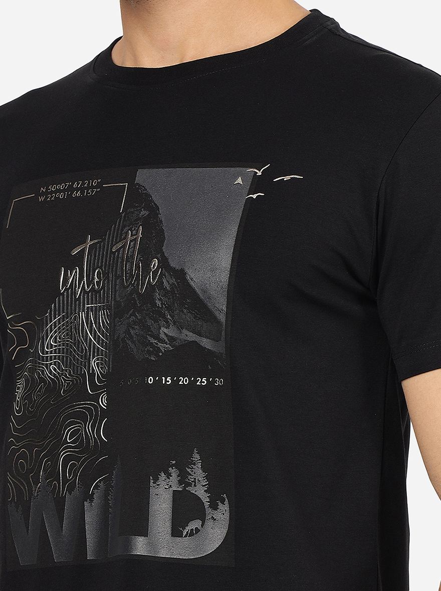 Black Printed Slim Fit T-Shirt | pehervi