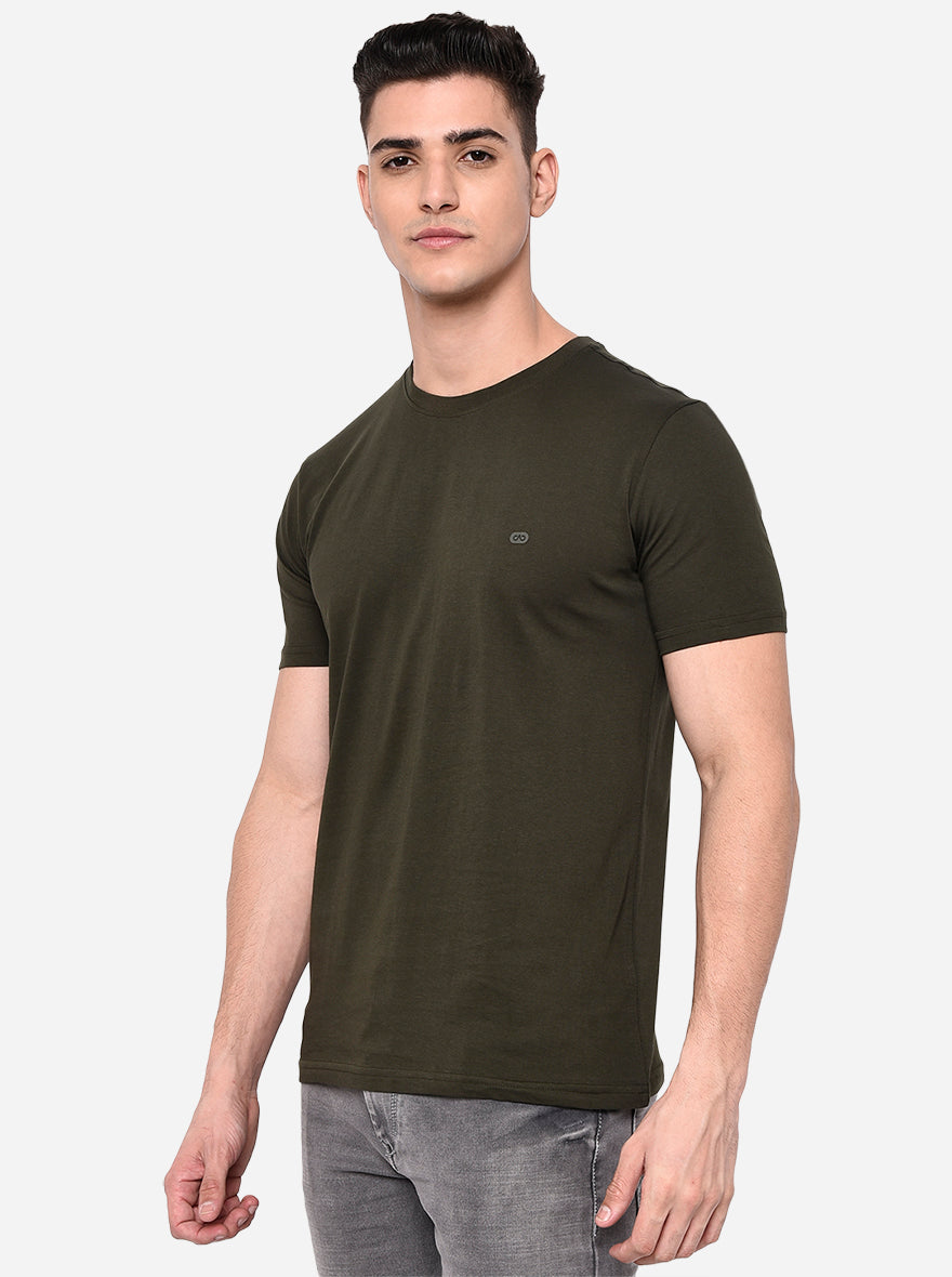 Olive Solid Slim Fit T-Shirt | pehervi