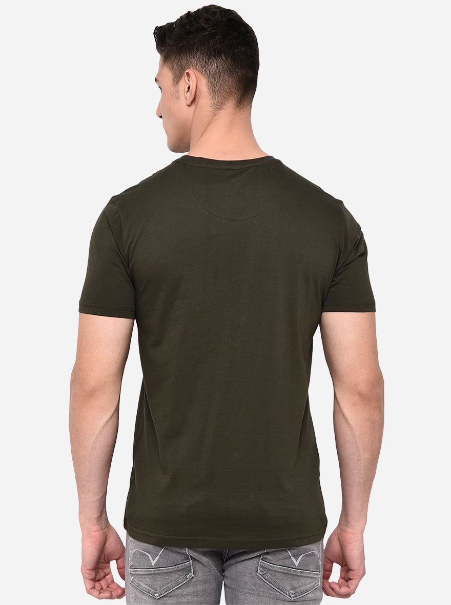Olive Solid Slim Fit T-Shirt | pehervi