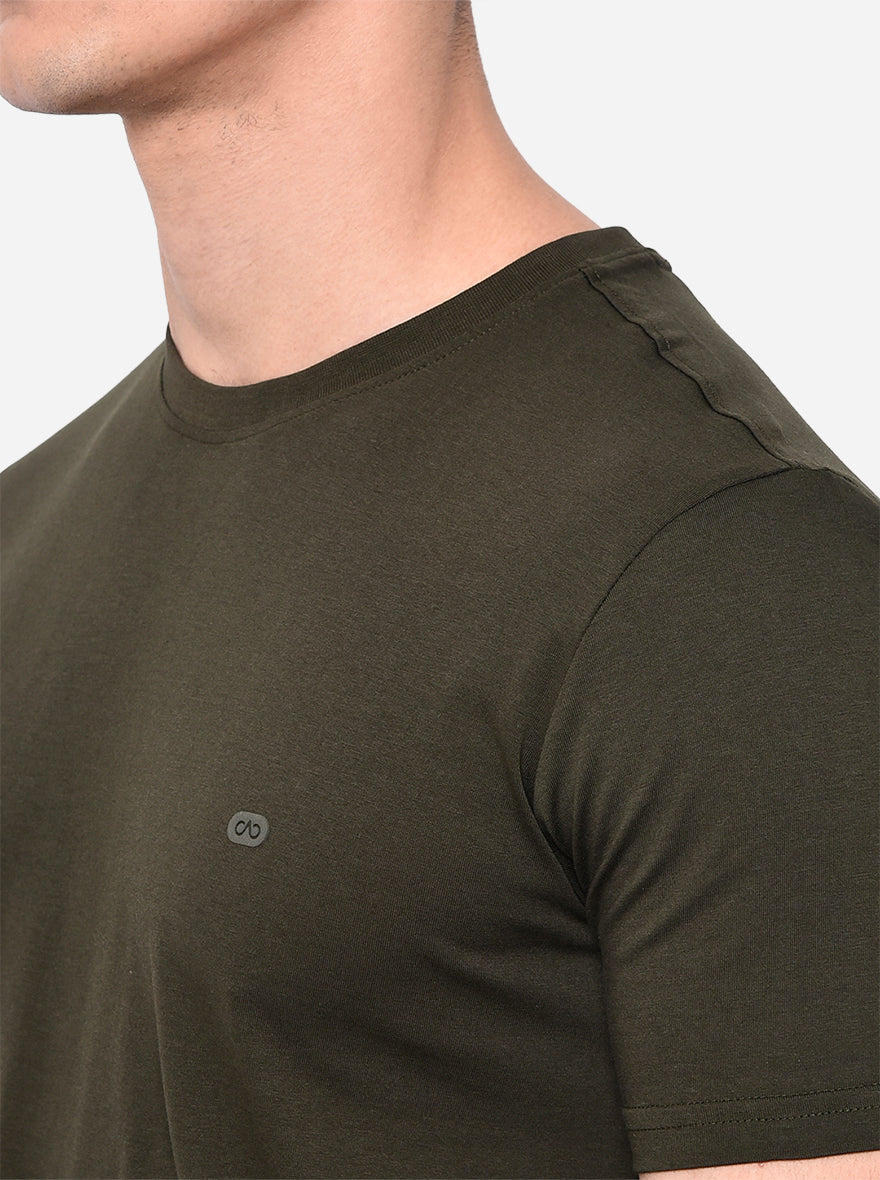 Olive Solid Slim Fit T-Shirt | pehervi