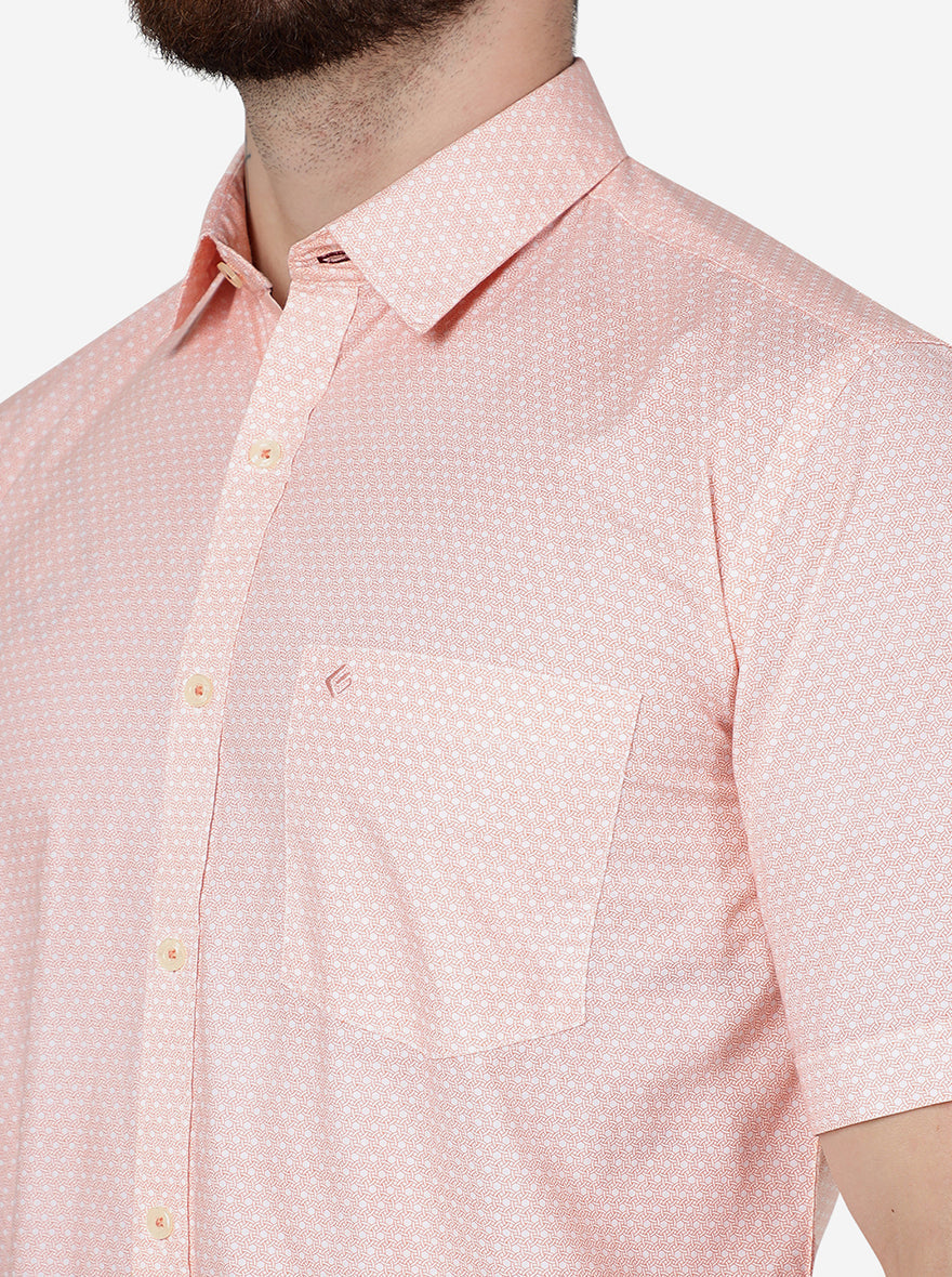 Orange Printed Smart Fit Semi Casual Shirt | Pehervi