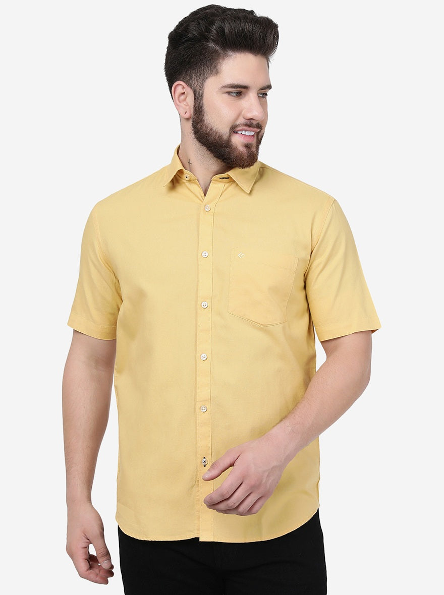 Pineapple Yellow Solid Smart Fit Semi Casual Shirt | Pehervi