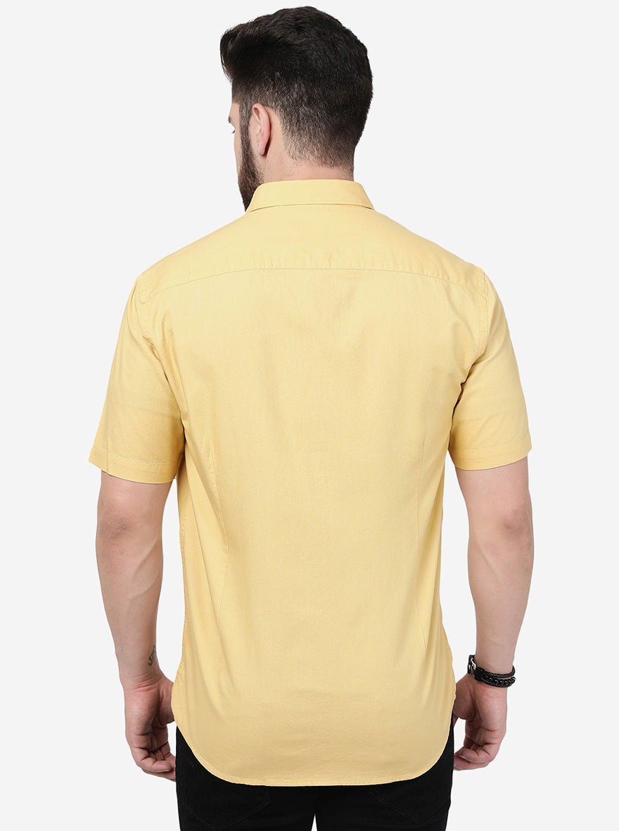 Pineapple Yellow Solid Smart Fit Semi Casual Shirt | Pehervi