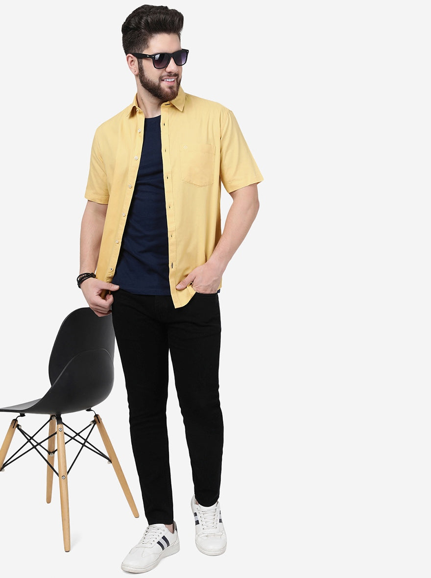Pineapple Yellow Solid Smart Fit Semi Casual Shirt | Pehervi