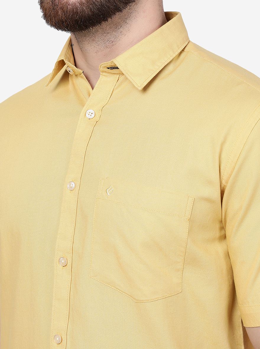 Pineapple Yellow Solid Smart Fit Semi Casual Shirt | Pehervi