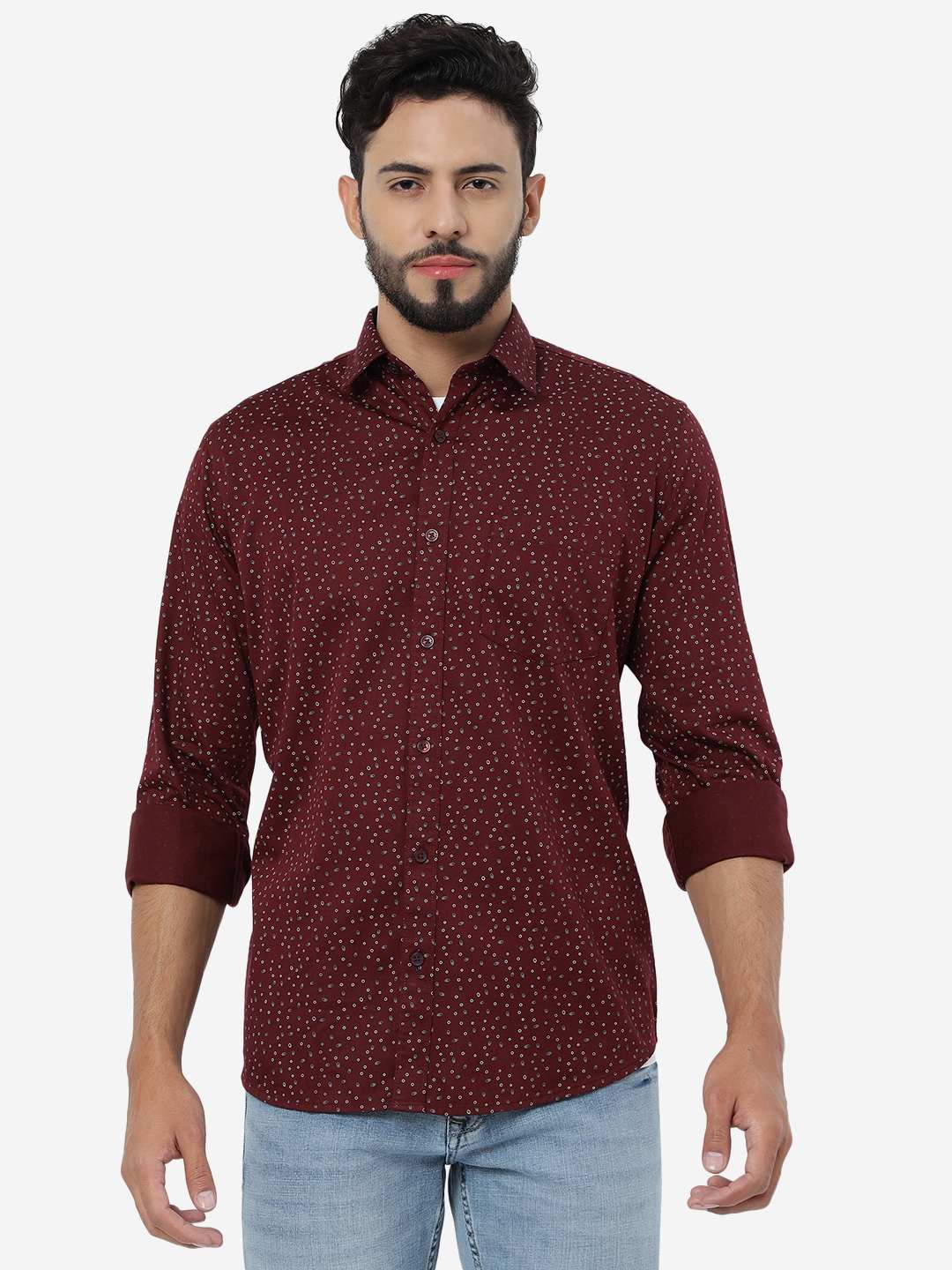 Maroon Printed Smart Fit Semi Casual Shirt | Pehervi