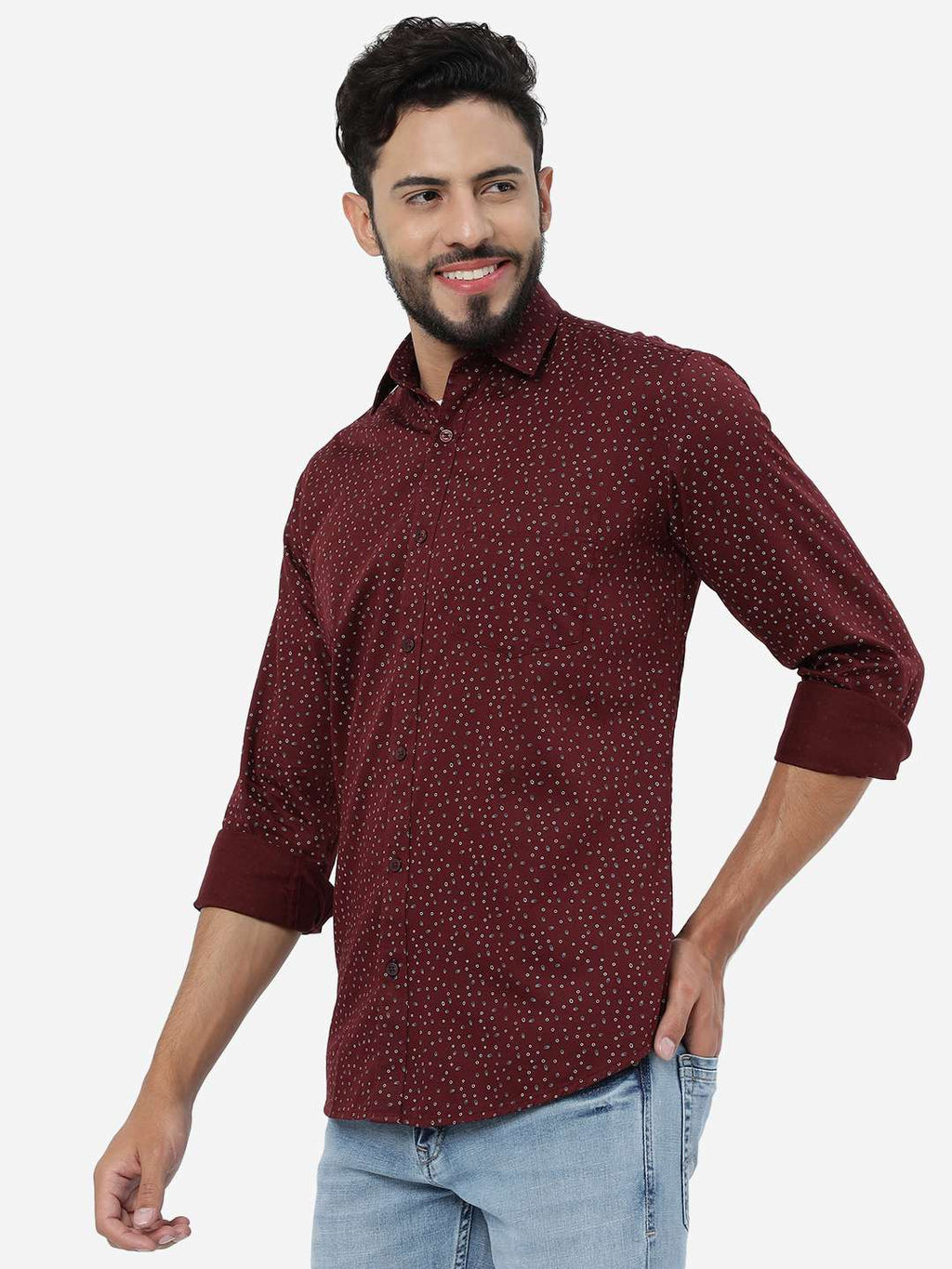 Maroon Printed Smart Fit Semi Casual Shirt | Pehervi