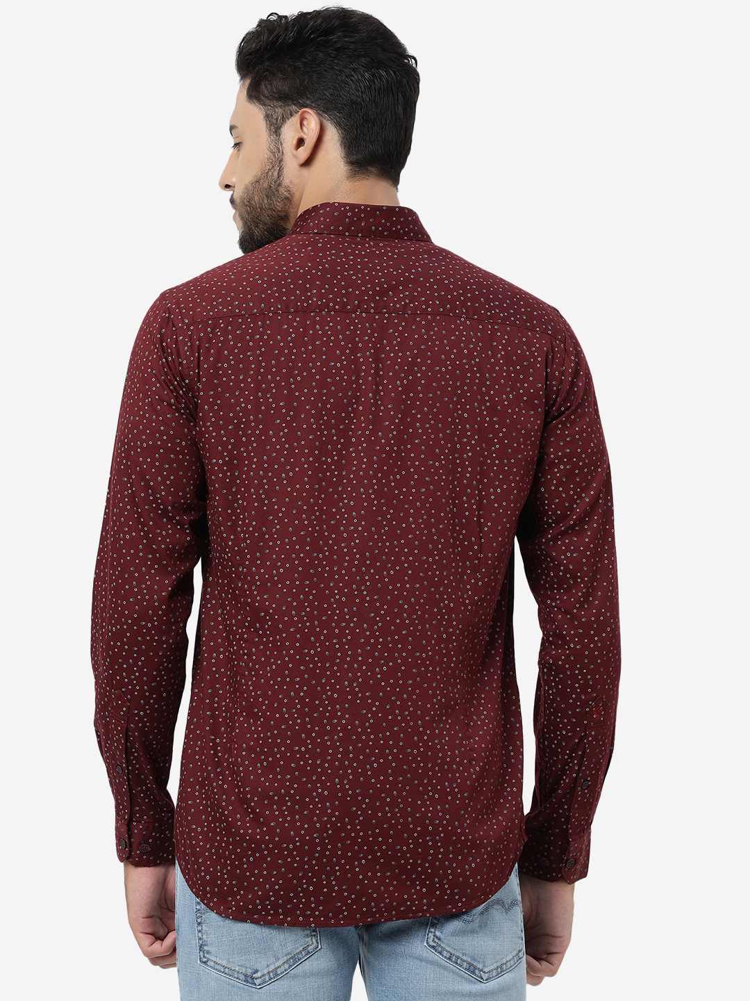 Maroon Printed Smart Fit Semi Casual Shirt | Pehervi