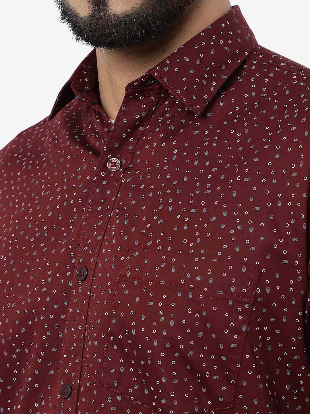 Maroon Printed Smart Fit Semi Casual Shirt | Pehervi