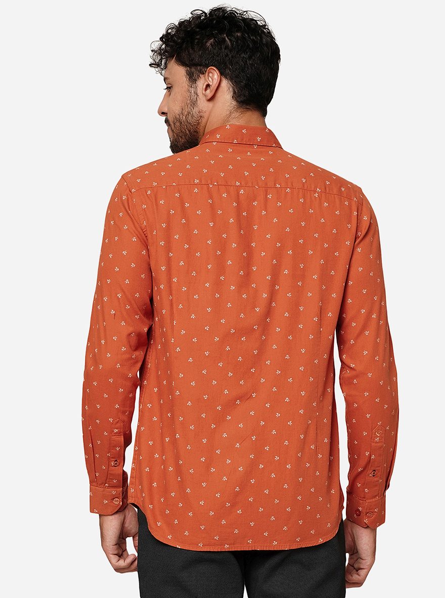 Orange Printed Smart Fit Semi Casual Shirt | Pehervi