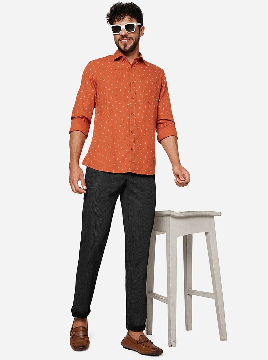 Orange Printed Smart Fit Semi Casual Shirt | Pehervi