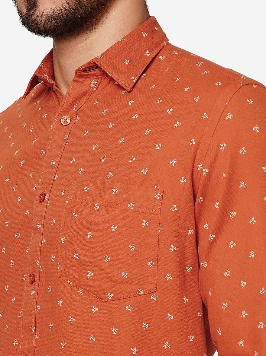 Orange Printed Smart Fit Semi Casual Shirt | Pehervi