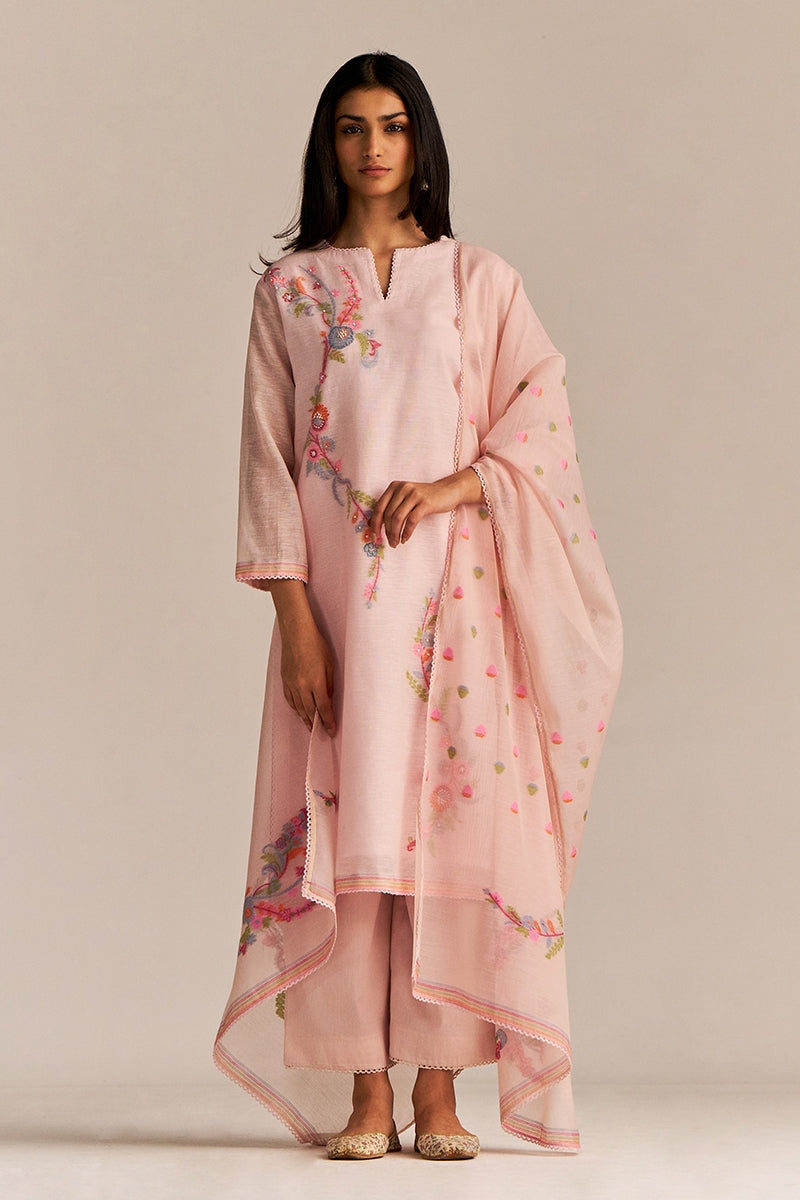 Primrose Pink Woven Kurta Set