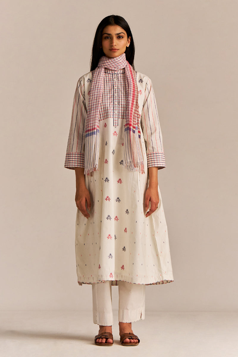 Off-White Cotton Embroidered Kurta Set