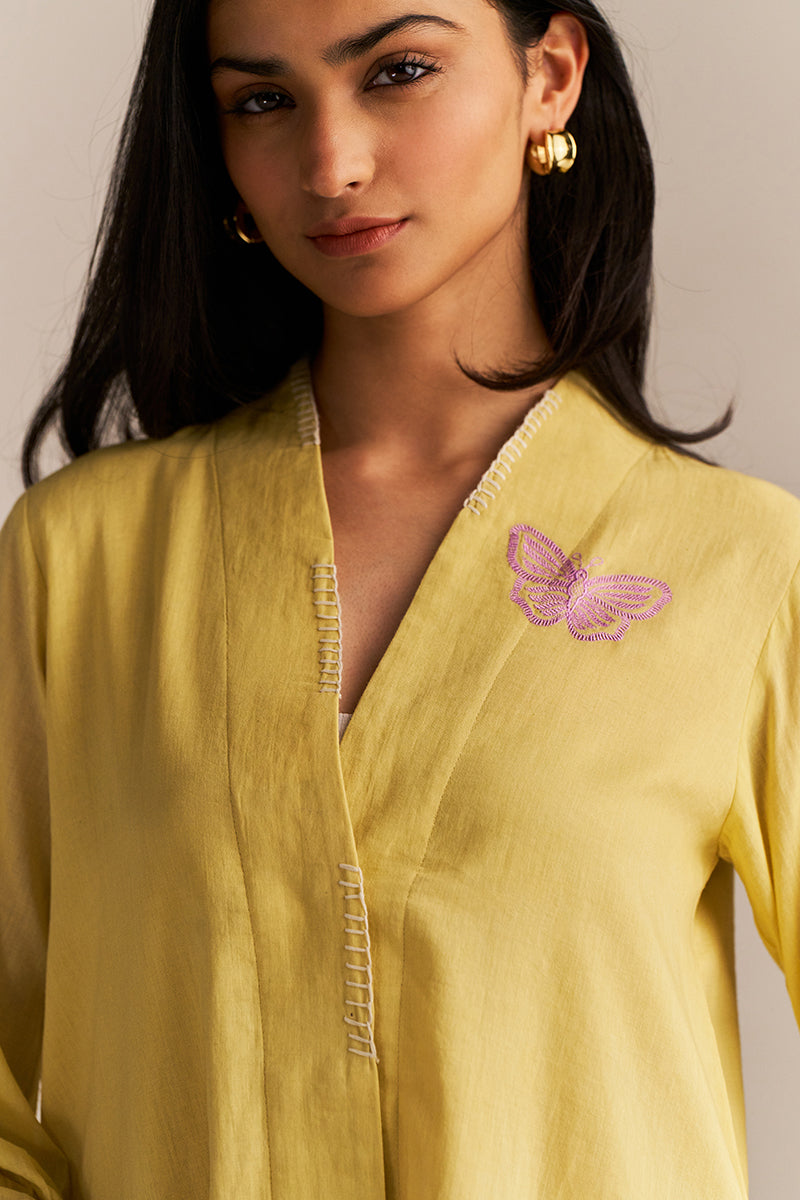Popcorn Yellow Embroidered Kurta Set
