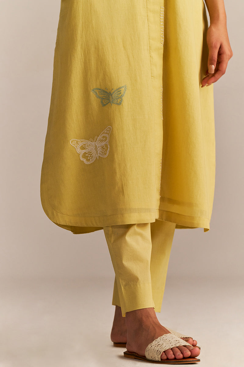Popcorn Yellow Embroidered Kurta Set