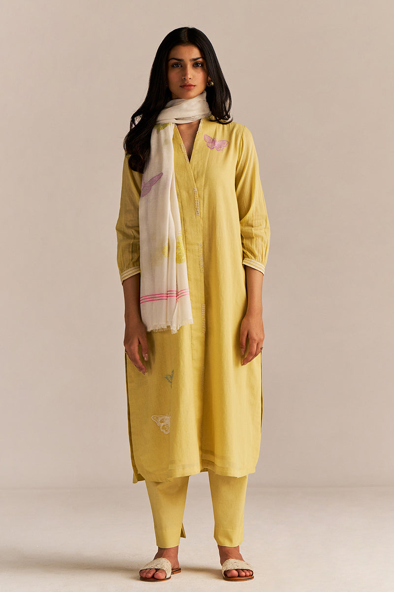 Popcorn Yellow Embroidered Kurta Set