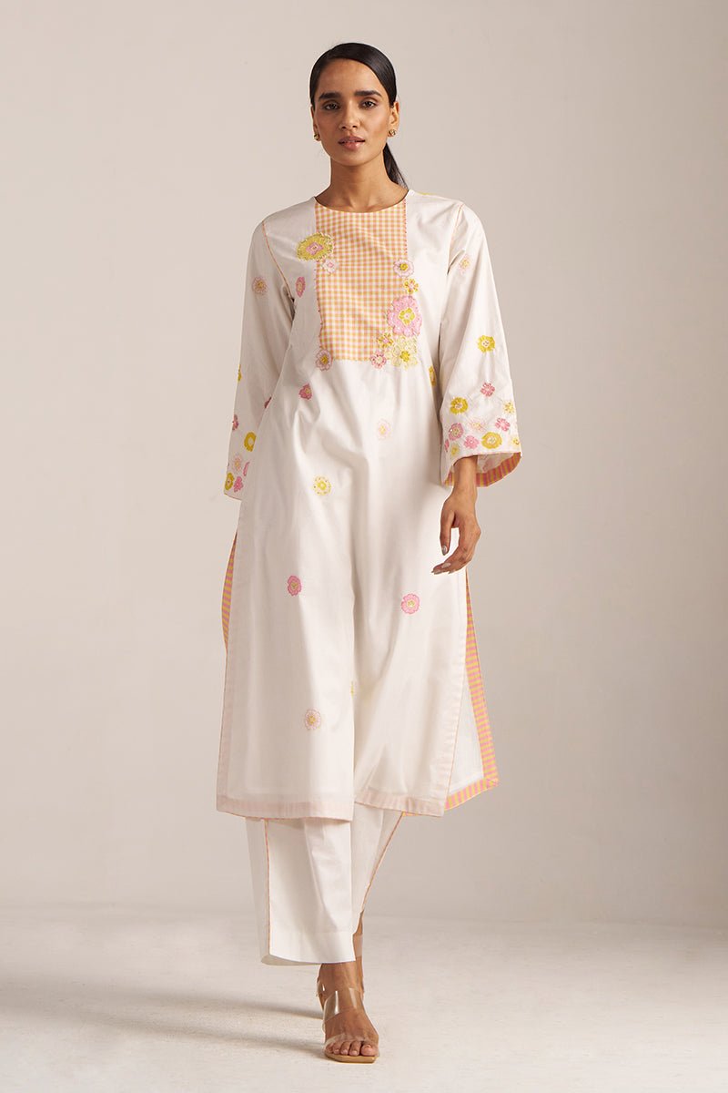 Ivory and Multi Color Embroidered Floral Co-ord Set