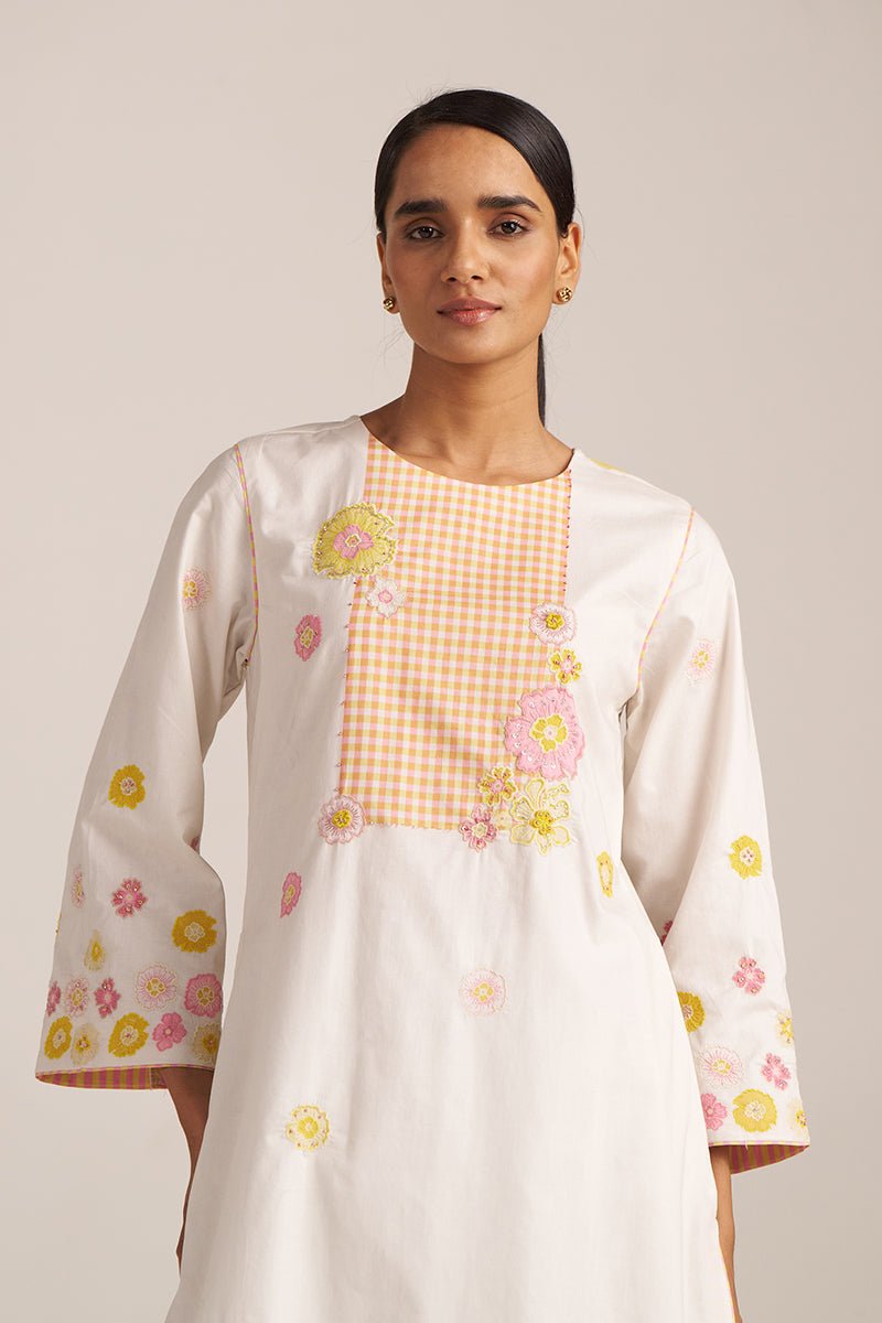 Ivory and Multi Color Embroidered Floral Co-ord Set