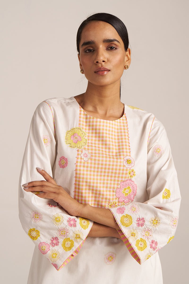 Ivory and Multi Color Embroidered Floral Co-ord Set