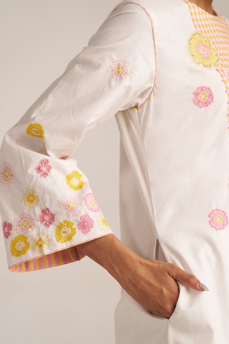 Ivory and Multi Color Embroidered Floral Co-ord Set