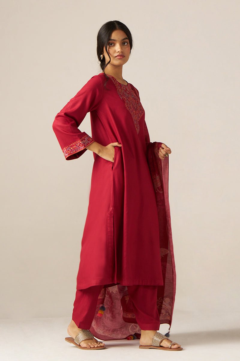 Garnet Red Pashmina Kurta Set