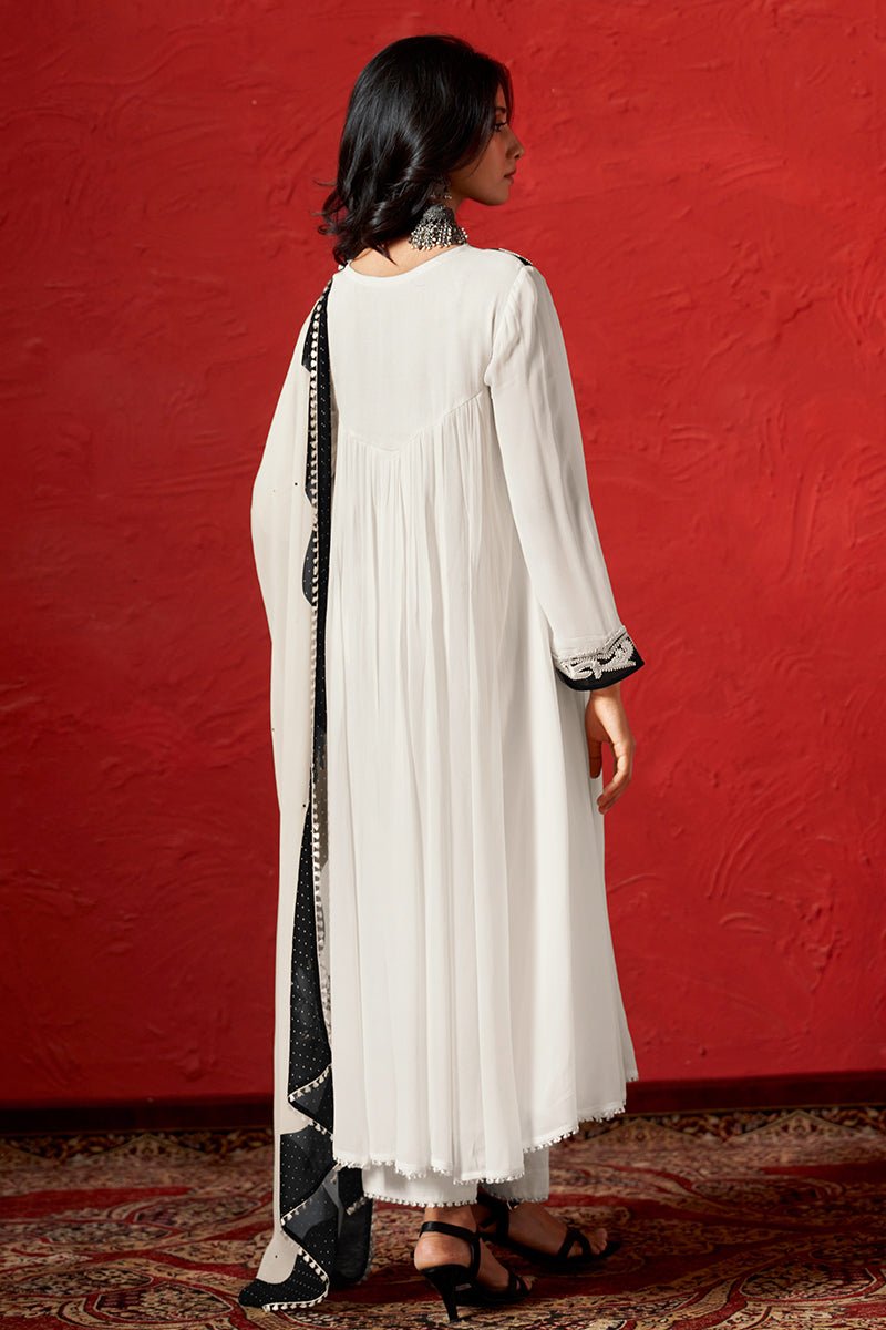 Marshmallow and Black Georgette Kurta Set