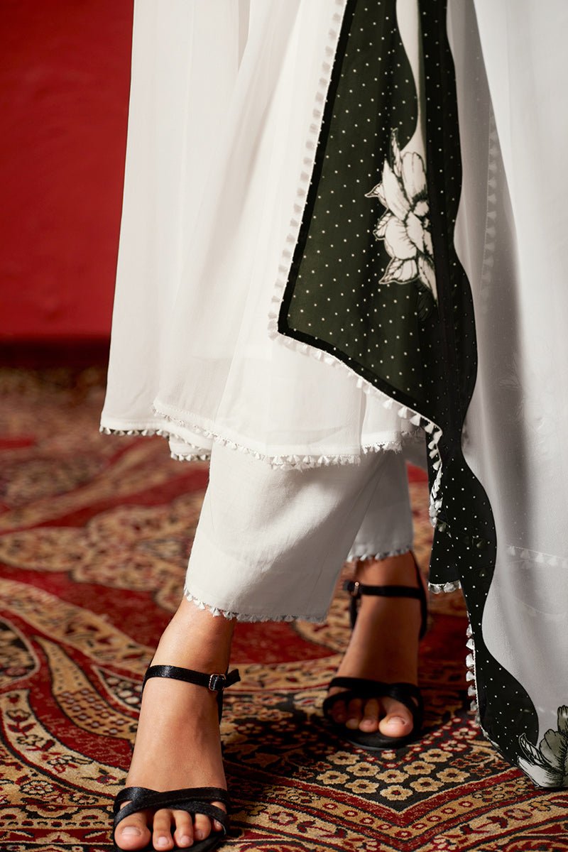 Marshmallow and Black Georgette Kurta Set