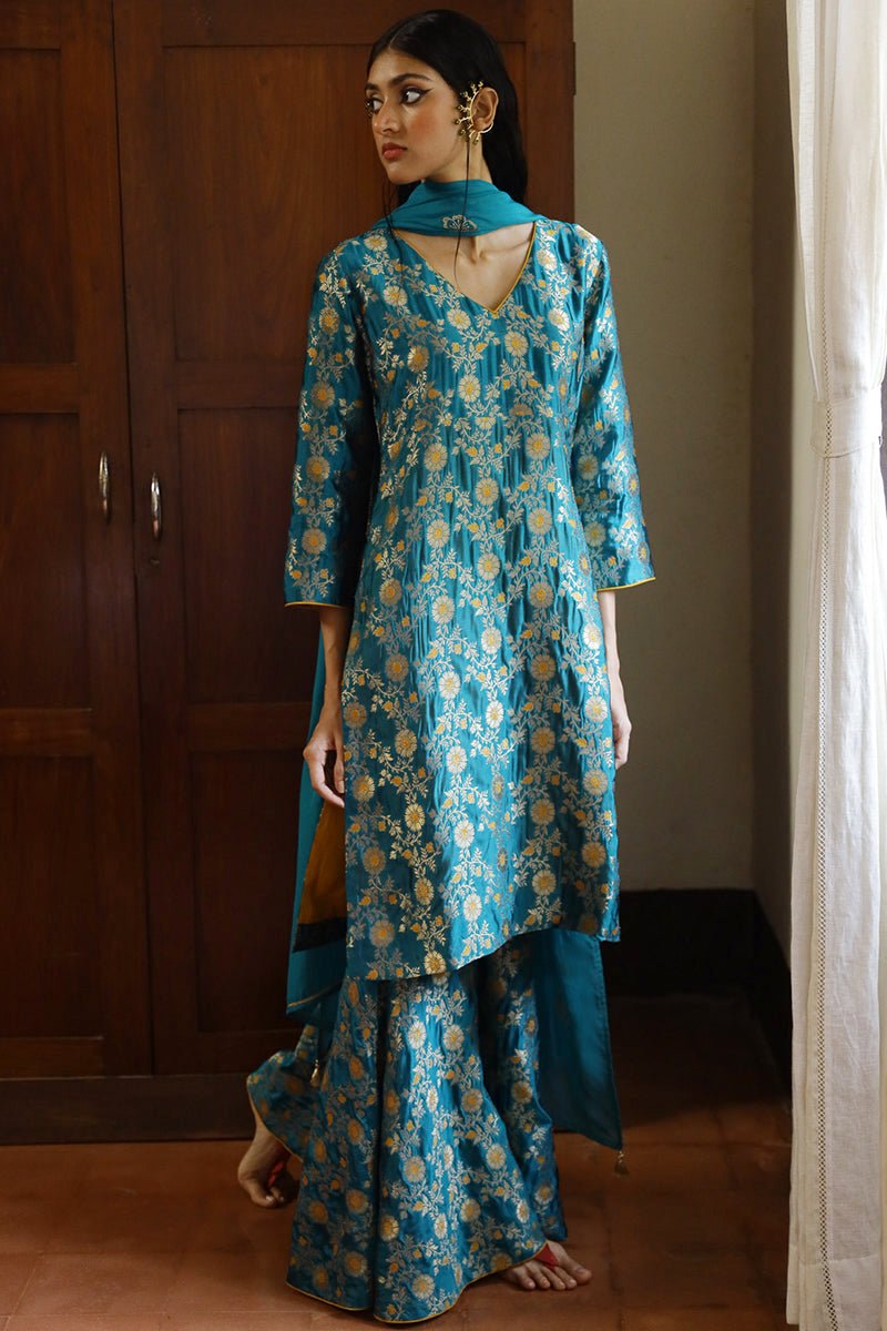 Fanfare Blue Woven Salwar Suit