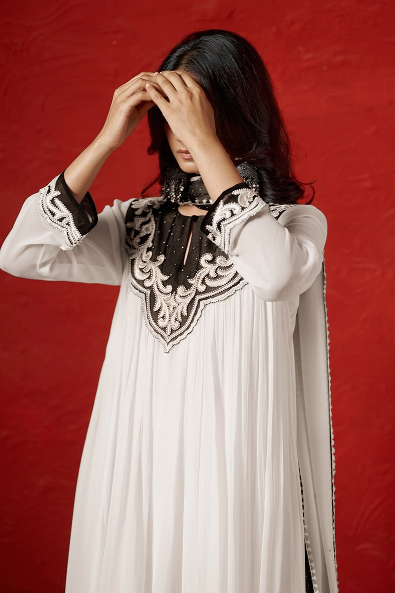 Marshmallow and Black Georgette Kurta Set