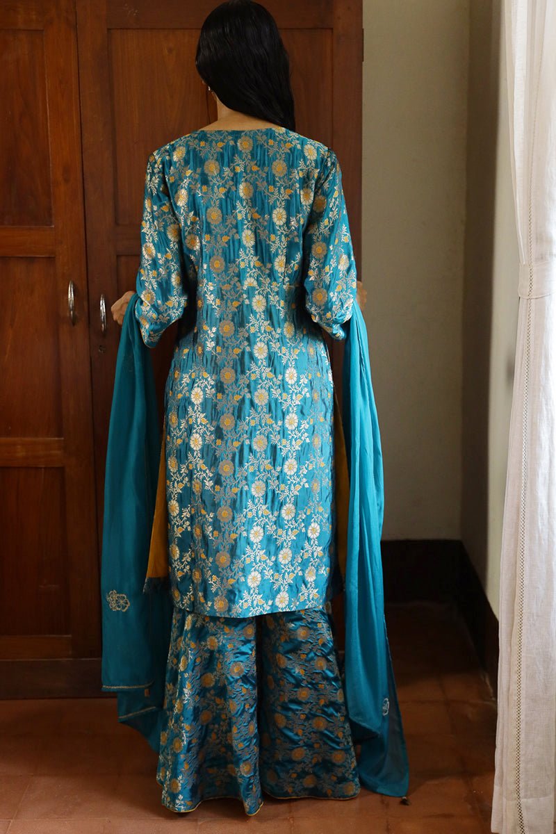 Fanfare Blue Woven Salwar Suit